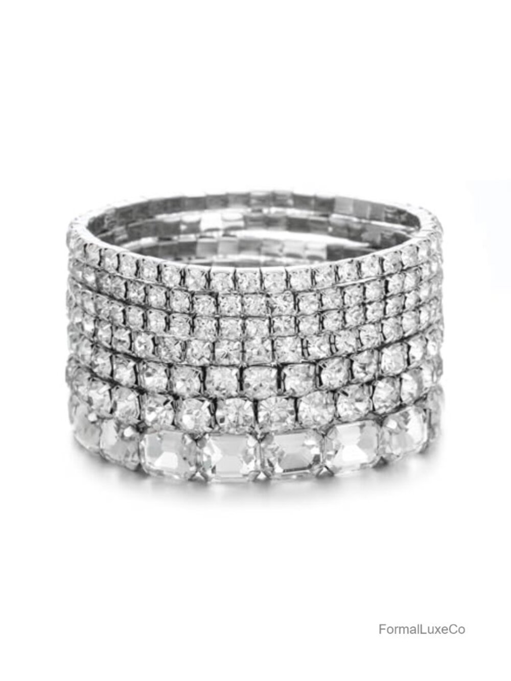 7 PCS Crystal Stretch Bracelets Set Rhinestone Stackable Bridal Jewelry Women